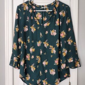 Maurices Floral Blouse, Dark Green, Size L